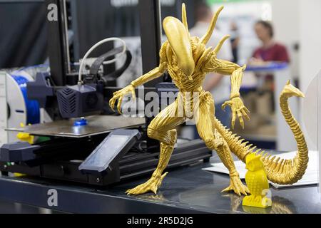 Muster von Produkten Nahaufnahme Workshop 3D-Druck. Technologie und Industrie Stockfoto