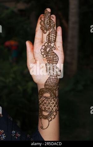 Mehndi-Kunst zur Hand. Stockfoto