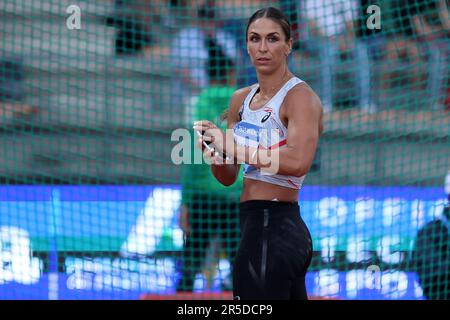 Florenz, Italien, Italien. 2. Juni 2023. Valarie ALLMAN aus den USA während des Frauendiskuswurfs auf der Golden Gala Pietro Mennea, Teil der Diamond League-Reihe im Ridolfi-Stadion am 02. Juni 2023 in Florenz, Italien (Kreditbild: © Giuseppe Fama/Pacific Press via ZUMA Press Wire) NUR REDAKTIONELLE VERWENDUNG! Nicht für den kommerziellen GEBRAUCH! Kredit: ZUMA Press, Inc./Alamy Live News Stockfoto