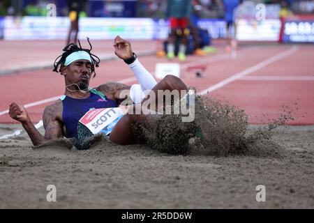 Florenz, Italien, Italien. 2. Juni 2023. Donald SCOTT aus den USA während des Dreifachsprungs für Männer auf der Golden Gala Pietro Mennea, Teil der Diamond League-Reihe im Ridolfi Stadium am 02. Juni 2023 in Florenz, Italien (Kreditbild: © Giuseppe Fama/Pacific Press via ZUMA Press Wire), NUR REDAKTIONELLE VERWENDUNG! Nicht für den kommerziellen GEBRAUCH! Kredit: ZUMA Press, Inc./Alamy Live News Stockfoto