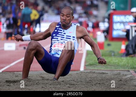 Florenz, Italien, Italien. 2. Juni 2023. Christian TAYLOR of USA während des Dreifachsprungs für Männer auf der Golden Gala Pietro Mennea, Teil der Diamond League-Reihe im Ridolfi Stadium am 02. Juni 2023 in Florenz, Italien (Kreditbild: © Giuseppe Fama/Pacific Press via ZUMA Press Wire) NUR REDAKTIONELLE VERWENDUNG! Nicht für den kommerziellen GEBRAUCH! Kredit: ZUMA Press, Inc./Alamy Live News Stockfoto