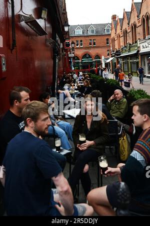 Einheimische und Touristen treffen sich im Grogans Pub in Dublin, Irland. Stockfoto