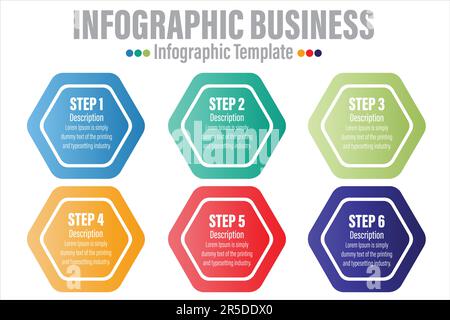 Infografik-Vorlage. 6-Schritte-Zeitleiste, flache, einfache Infografik-Designvorlage. Darstellungsdiagramm. Geschäftskonzept mit Zahlen 6 6 Optio Stock Vektor