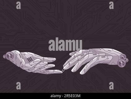 Handroboter berühren sich gegenseitig Finger künstliche Intelligenz Technologie Zukunftsorientierung Automation Maschinennetzwerk menschliche Zukunft Stock Vektor