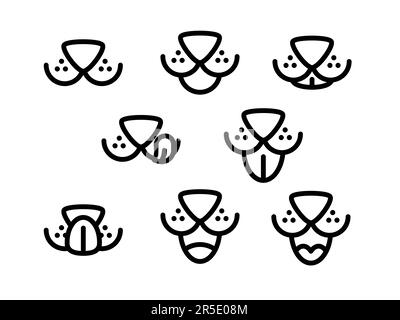 Hundemund-Ausdruck lustige Tierfreunde Emotionen Gesichts-Sammlung Animation Stock Vektor