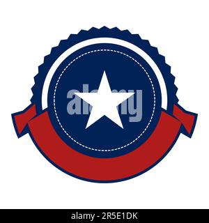 Preisverleihungssymbol mit Band. Das Logo mit einem Stern einkreisen. Vintage-Schild mit einem Platz für Text. Blaue und rote Farben. Bannervorlage für Preisverleihung. Vektor Stock Vektor