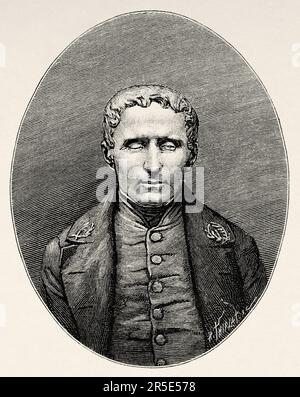 Portrait von Louis Braille (1809-1852), französischer Pädagogen und Erfinder eines Lese- und Schreibsystems, zu seinen Ehren Braille genannt, für Menschen mit Sehbehinderungen, Frankreich. Alte Gravur aus dem 19. Jahrhundert aus La Nature 1887 Stockfoto