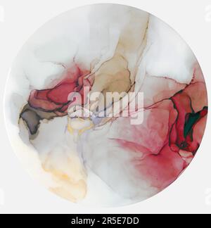 Girly Alcohol Tinte. Rosafarbenes, Leuchtendes Canvas. Orangefarbenes Modepapier. Trendige Landschaft. Pastellpsychedelisches Muster. Rose Millenial Hintergrund. Lebendige Koralle Stockfoto