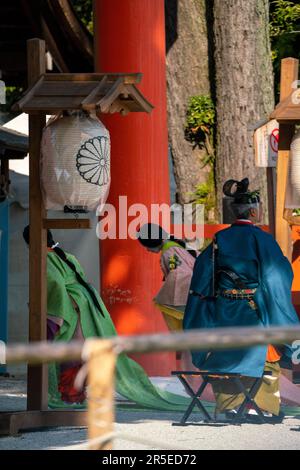 Parade auf dem AOI Matsuri Festival 2023 in Kyoto, Japan. Stockfoto