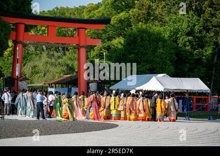 Parade auf dem AOI Matsuri Festival 2023 in Kyoto, Japan. Stockfoto