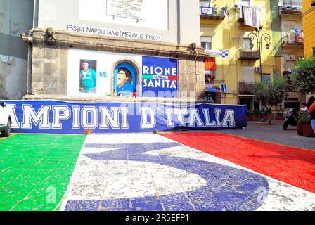 Ein Festmahl für den Scudetto des Fußballvereins Neapel. Italienischer Neapel-Champion von 2022 bis 2023 Uhr. Die Stadtfeiern. Rione Sanità. Neapel, 3. Juni 2023. Ferdinando Piezzi/Alamy Live News Stockfoto