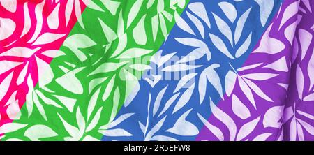 Banner mit Blumenmuster in Pink, Grün und Blau. Wunderschönes Blumendesign mit Blusentextur für Text und Werbung. Vintage-Design. Stockfoto