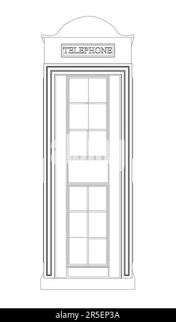 Umriss einer Telefonzelle von schwarzen Linien auf weißem Hintergrund isoliert. Seitenansicht. 3D. Vektordarstellung. Stock Vektor