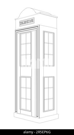 Umriss einer Telefonzelle von schwarzen Linien auf weißem Hintergrund isoliert. Seitenansicht. 3D. Vektordarstellung. Stock Vektor