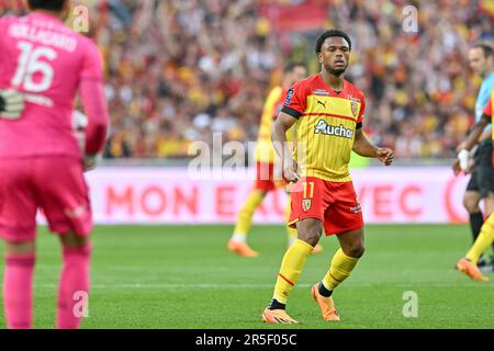 Linse, Frankreich. 27. Mai 2023. Lois Openda (11) von RC Lens, das während eines Fußballspiels zwischen T Racing Club de Lens und AC Ajaccio am 37. Spieltag der Ligue 1 Uber Eats Saison 2022-2023 am Sonntag, den 27. Mai 2023 in Lens, Frankreich, abgebildet wurde. Kredit: Sportpix/Alamy Live News Stockfoto