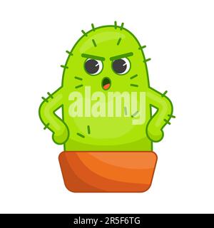 Zorniger Kaktus-Cartoon-Charakteraufkleber Stock Vektor