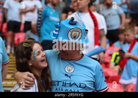 London, Großbritannien. 03. Juni 2023. Man City Fan während des Emirates FA Cup-Finales zwischen Manchester City und Manchester United im Wembley Stadium, London, am 03. Juni 2023 Gutschrift: Action Foto Sport/Alamy Live News Stockfoto