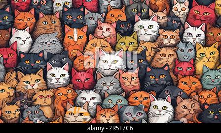 Farbenfrohe Hintergrundzeichnung von Katzen. Pudelkunst. Stock Vektor