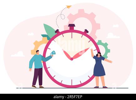 Pünktliche, winzige Personen, die Intervalle planen, arbeiten mit Uhr oder Timer Stock Vektor