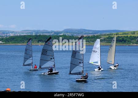 South Queensferry, Schottland, Großbritannien. 3. Juni 2023. South Queensferry ist ein wahres Freizeitangebot, bei dem Besucher das sonnige Wetter genießen und an verschiedenen Wassersportaktivitäten und Bootsausflügen teilnehmen können. Segeln in der Flussmündung der Port Edgar Marina. Kredit: Craig Brown/Alamy Live News Stockfoto