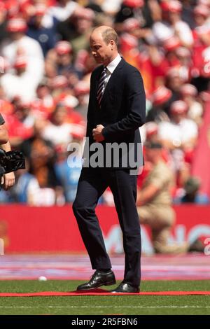 London, Großbritannien. 3. Juni 2023Prince William läuft während des FA-Cup-Finales zwischen Manchester City und Manchester United am Samstag, den 3. Juni 2023 im Wembley Stadium in London. (Foto: Federico Guerra Maranesi | MI News) Guthaben: MI News & Sport /Alamy Live News Stockfoto
