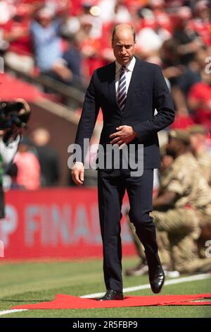 London, Großbritannien. 3. Juni 2023Prince William läuft während des FA-Cup-Finales zwischen Manchester City und Manchester United am Samstag, den 3. Juni 2023 im Wembley Stadium in London. (Foto: Federico Guerra Maranesi | MI News) Guthaben: MI News & Sport /Alamy Live News Stockfoto