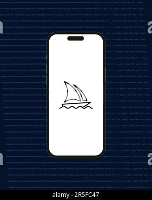 Kiew, Ukraine - 03. Juni 2022: Boot Midjourney Logo auf iPhone 14 Bildschirm und Hintergrund mit Zufallscodes - Vektordarstellung. Midjourney ist ein künstlicher Stock Vektor