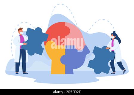Ärzte verbinden das Puzzle der Persönlichkeit im Kopf Stock Vektor