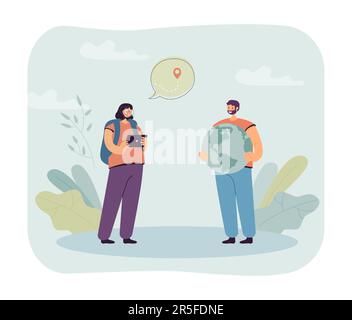 Touristen, die die Navigations-App auf einem Tablet oder den Navigator mit Karte verwenden Stock Vektor