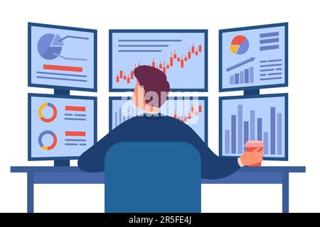 Trader analysiert Diagramme mit Wirtschaftsdaten der Börse Stock Vektor