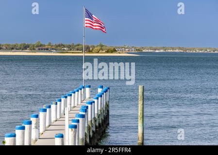 Anlegestelle am Cresent Beach, Shelter Island, ny Stockfoto