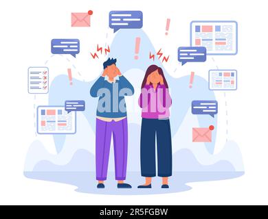 Traurige Zeichentrickfiguren, die sagen, sie sollen aufhören, falsche Nachrichten zu verbreiten Stock Vektor