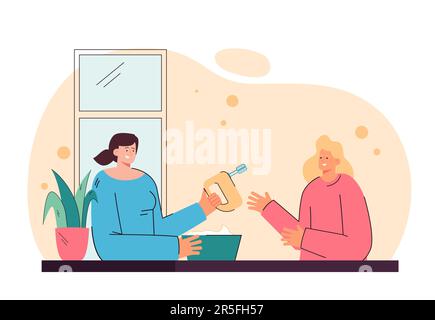 Weibliche Charaktere, die zu Hause Teig zubereiten Stock Vektor