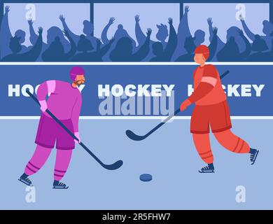 Zwei Hockeyspieler aus verschiedenen Teams kämpfen um Puck Stock Vektor