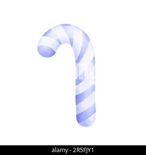 Aquarellblau-weiße Zuckerstangen-Clipart. Handgezeichnete Aquarell-Süßigkeiten Illustration isoliert auf weißem Hintergrund. Halloween-Süßigkeiten, Weihnachtsbonbons, Stockfoto