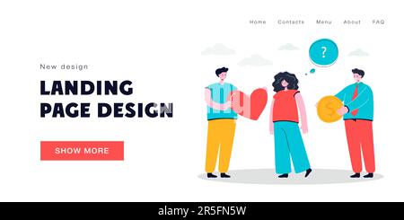 Eine Frau, die zwischen Liebe und Geld wählt Stock Vektor