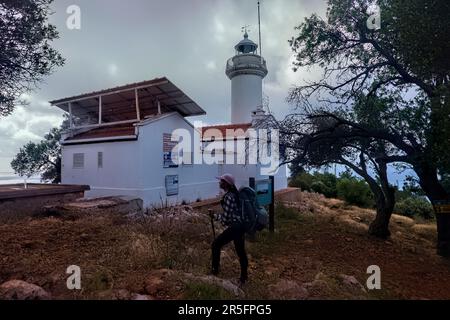 Blick auf den Leuchtturm Gelidonya, Lycian Way, Olympos Beydagları Nationalpark, Türkei Stockfoto