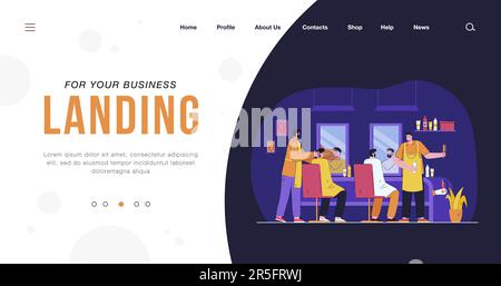 Cartoon-Männer lassen sich im Friseursalon die Haare schneiden Stock Vektor