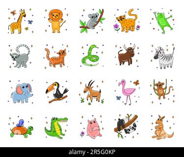 Süße afrikanische Zeichentrickfiguren-Stickerset Stock Vektor