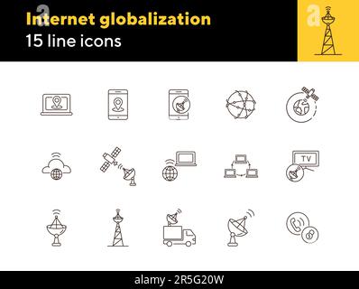 Dünne Symbolgruppe für Internetglobalisierung Stock Vektor