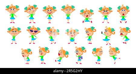 Verschiedene Gesichtsausdrücke von süßen Mädchen-Sticker-Sets Stock Vektor