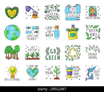 Süßes Öko-Sticker-Set Stock Vektor
