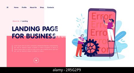 Winzige Leute, die Fehler bei der Telefonanwendung beheben Stock Vektor