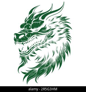 Kopf Drache flach grün isoliert. vektordarstellung Stock Vektor