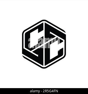 CC Letter Logo Monogramm sechseckig mit Verzierung abstrakte, isolierte Designvorlage Stockfoto