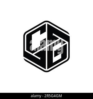 CG Letter Logo Monogramm sechseckig mit Verzierung abstrakte, isolierte Designvorlage Stockfoto