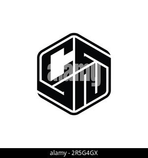 CN Letter Logo Monogramm sechseckig mit Verzierung abstrakte, isolierte Designvorlage Stockfoto