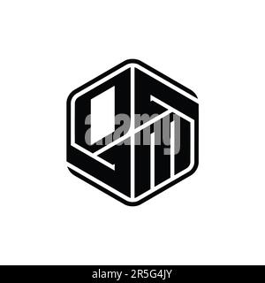 DM Letter Logo Monogramm sechseckig mit Verzierung abstrakte, isolierte Designvorlage Stockfoto