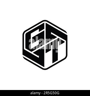 GT Letter Logo Monogramm sechseckig mit Verzierung abstrakte, isolierte Designvorlage Stockfoto