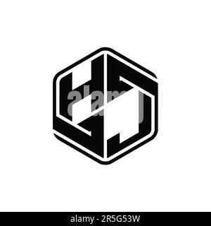 HJ Letter Logo Monogramm sechseckig mit Ziergegenstand abstrakte, isolierte Designvorlage Stockfoto